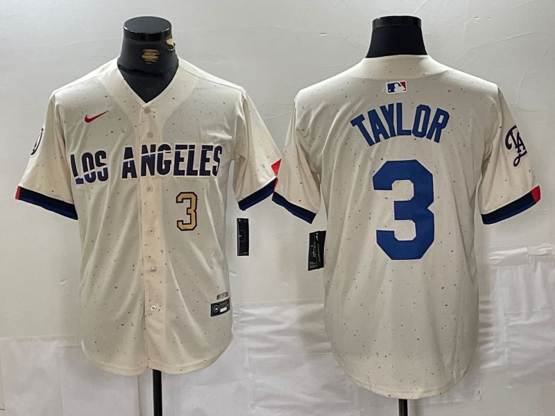 Men Los Angeles Dodgers #3 Taylor Cream Fashion Nike Game MLB Jersey style 4